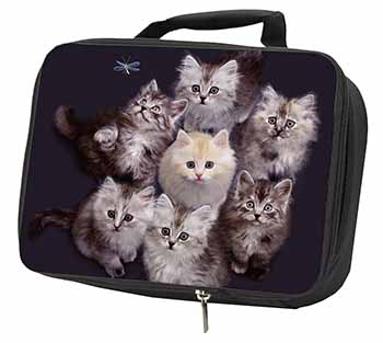 Cute Kittens+Dragonfly Black Insulated School Lunch Box/Picnic Bag