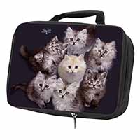 Cute Kittens+Dragonfly Black Insulated School Lunch Box/Picnic Bag