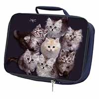 Cute Kittens+Dragonfly Navy Insulated School Lunch Box/Picnic Bag