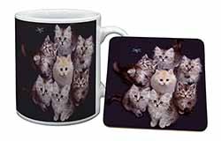 Cute Kittens+Dragonfly Mug and Coaster Set