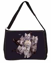 Cute Kittens+Dragonfly Large Black Laptop Shoulder Bag School/College