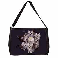 Cute Kittens+Dragonfly Large Black Laptop Shoulder Bag School/College