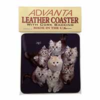 Cute Kittens+Dragonfly Single Leather Photo Coaster