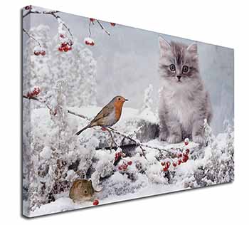 Kitten and Robin in Snow Print Canvas X-Large 30"x20" Wall Art Print
