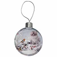 Kitten and Robin in Snow Print Christmas Bauble