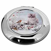 Kitten and Robin in Snow Print Make-Up Round Compact Mirror