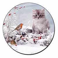Kitten and Robin in Snow Print Fridge Magnet Printed Full Colour