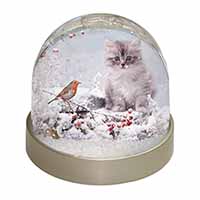 Kitten and Robin in Snow Print Snow Globe Photo Waterball