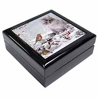 Kitten and Robin in Snow Print Keepsake/Jewellery Box