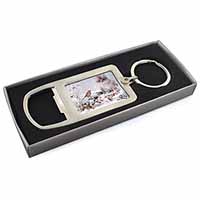 Kitten and Robin in Snow Print Chrome Metal Bottle Opener Keyring in Box