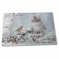 Large Glass Cutting Chopping Board Kitten in Snow 