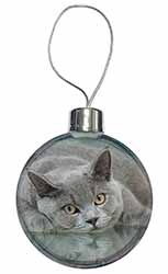 British Blue Cat Laying on Glass Christmas Bauble