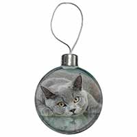British Blue Cat Laying on Glass Christmas Bauble