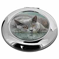 British Blue Cat Laying on Glass Make-Up Round Compact Mirror