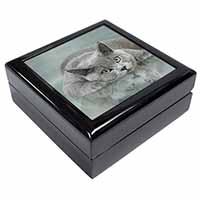 British Blue Cat Laying on Glass Keepsake/Jewellery Box