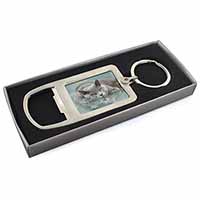 British Blue Cat Laying on Glass Chrome Metal Bottle Opener Keyring in Box