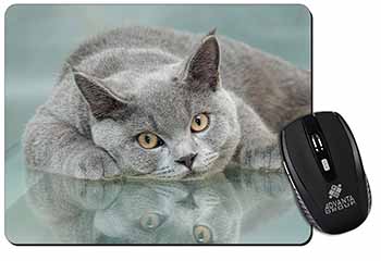 British Blue Cat Laying on Glass Computer Mouse Mat