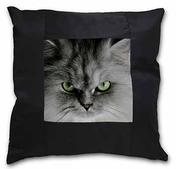 Grey Persian Cat Black Satin Feel Scatter Cushion