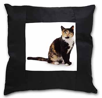 Tortoiseshell Cat Black Satin Feel Scatter Cushion