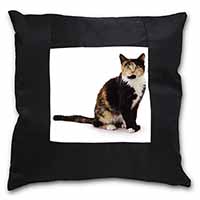 Tortoiseshell Cat Black Satin Feel Scatter Cushion