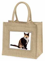 Tortoiseshell Cat Natural/Beige Jute Large Shopping Bag