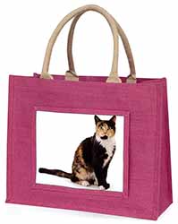 Tortoiseshell Cat Large Pink Jute Shopping Bag