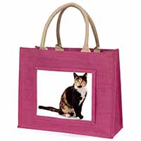 Tortoiseshell Cat Large Pink Jute Shopping Bag