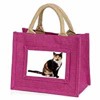 Tortoiseshell Cat Little Girls Small Pink Jute Shopping Bag