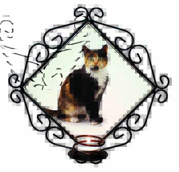 Tortoiseshell Cat Wrought Iron Wall Art Candle Holder