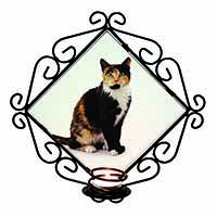 Tortoiseshell Cat Wrought Iron Wall Art Candle Holder