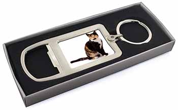 Tortoiseshell Cat Chrome Metal Bottle Opener Keyring in Box