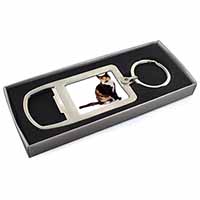 Tortoiseshell Cat Chrome Metal Bottle Opener Keyring in Box