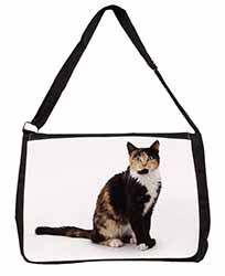 Tortoiseshell Cat Large Black Laptop Shoulder Bag School/College