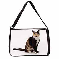 Tortoiseshell Cat Large Black Laptop Shoulder Bag School/College