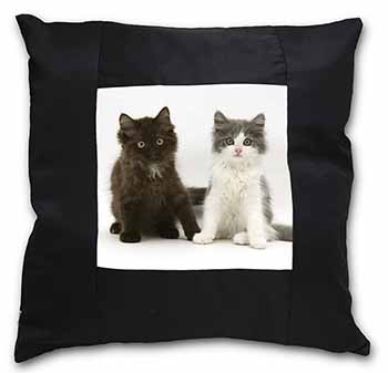 Cute Kittens Black Satin Feel Scatter Cushion