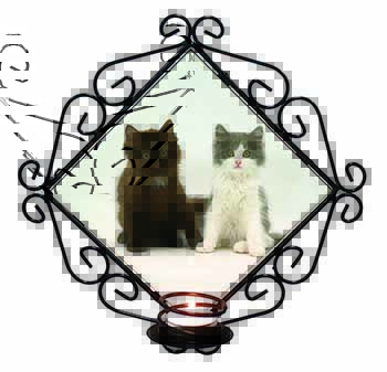 Cute Kittens Wrought Iron Wall Art Candle Holder