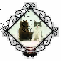 Cute Kittens Wrought Iron Wall Art Candle Holder