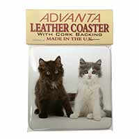 Cute Kittens Single Leather Photo Coaster