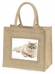 Silver Chinchilla Persian Cat Natural/Beige Jute Large Shopping Bag