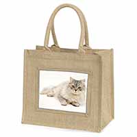 Silver Chinchilla Persian Cat Natural/Beige Jute Large Shopping Bag
