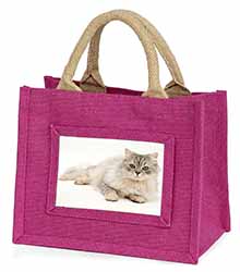 Silver Chinchilla Persian Cat Little Girls Small Pink Jute Shopping Bag