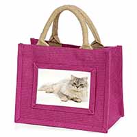 Silver Chinchilla Persian Cat Little Girls Small Pink Jute Shopping Bag