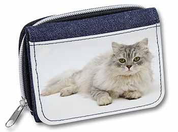 Silver Chinchilla Persian Cat Unisex Denim Purse Wallet