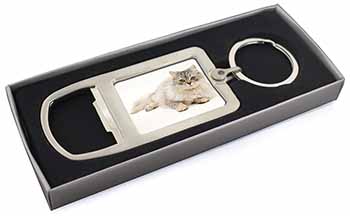 Silver Chinchilla Persian Cat Chrome Metal Bottle Opener Keyring in Box
