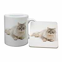 Silver Chinchilla Persian Cat Mug and Coaster Set