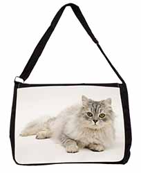Silver Chinchilla Persian Cat Large Black Laptop Shoulder Bag School/College