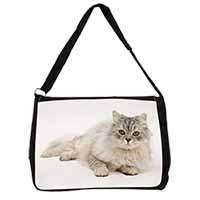 Silver Chinchilla Persian Cat Large Black Laptop Shoulder Bag School/College