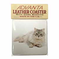 Silver Chinchilla Persian Cat Single Leather Photo Coaster