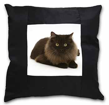 Chocolate Black Cat Black Satin Feel Scatter Cushion