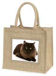 Chocolate Black Cat Natural/Beige Jute Large Shopping Bag